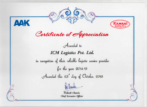 AAK Certificate of Appreciation