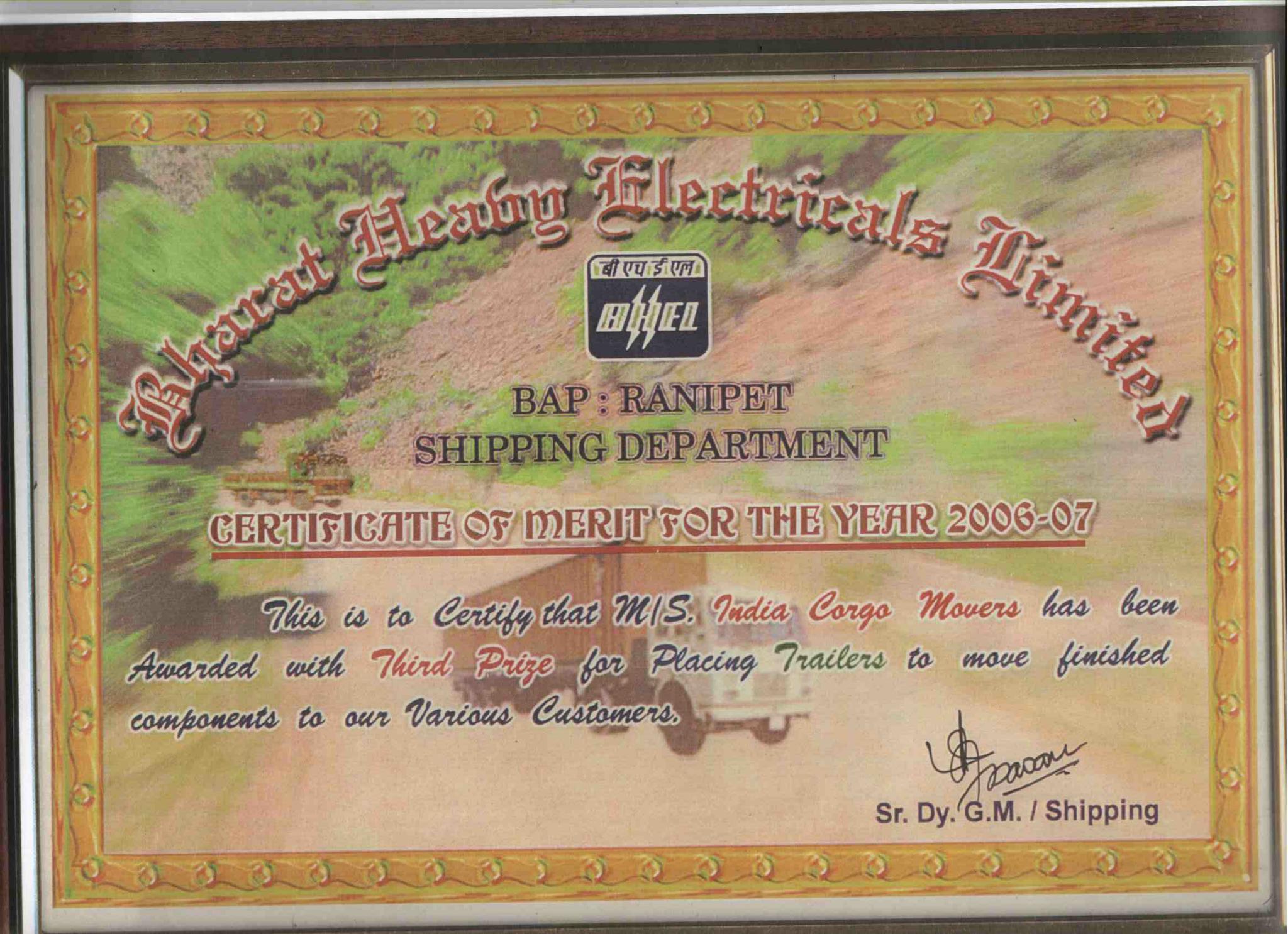 Bharat Heavy Electricals Certificate of Merit