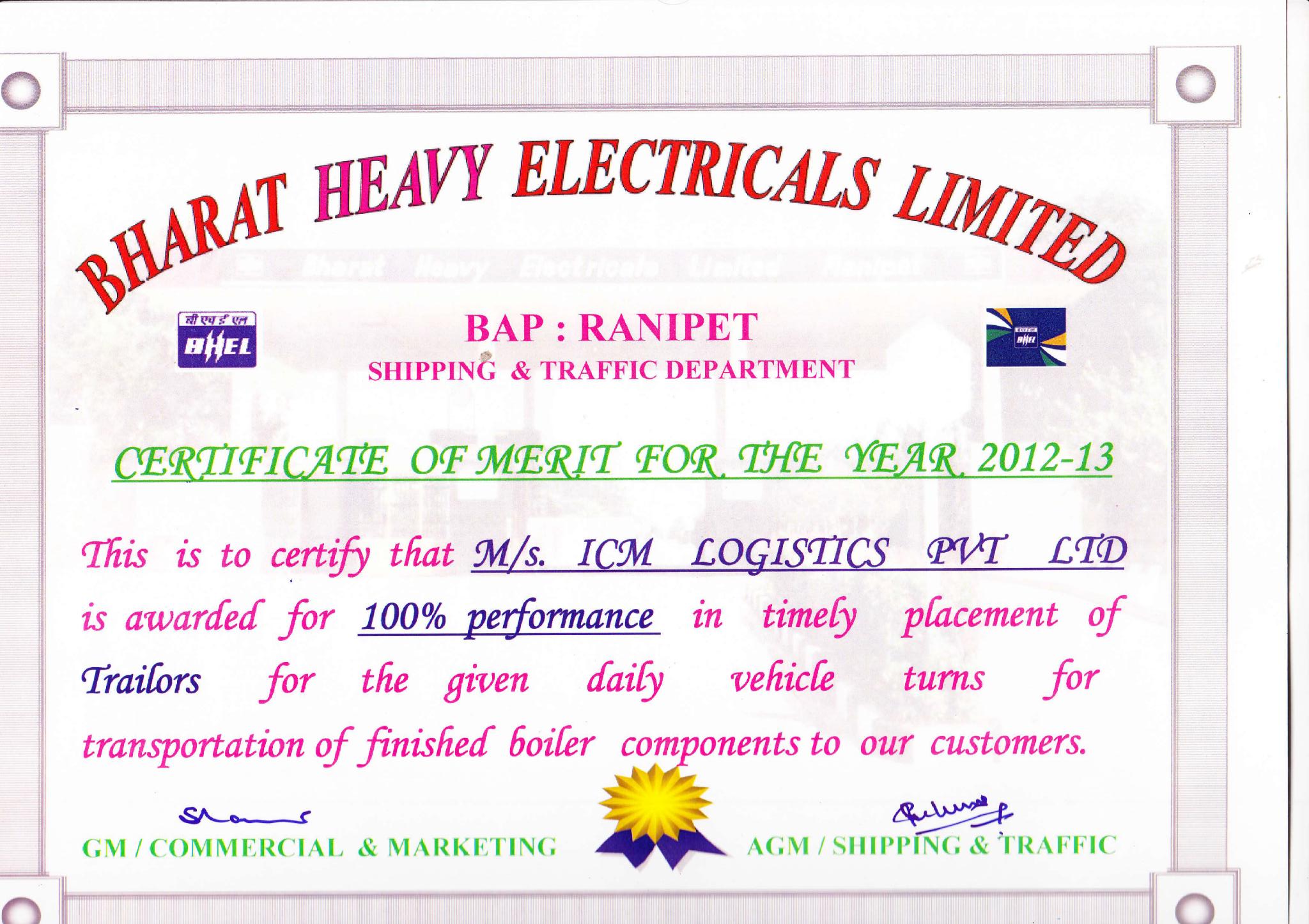 Bharat Heavy Electricals Certificate